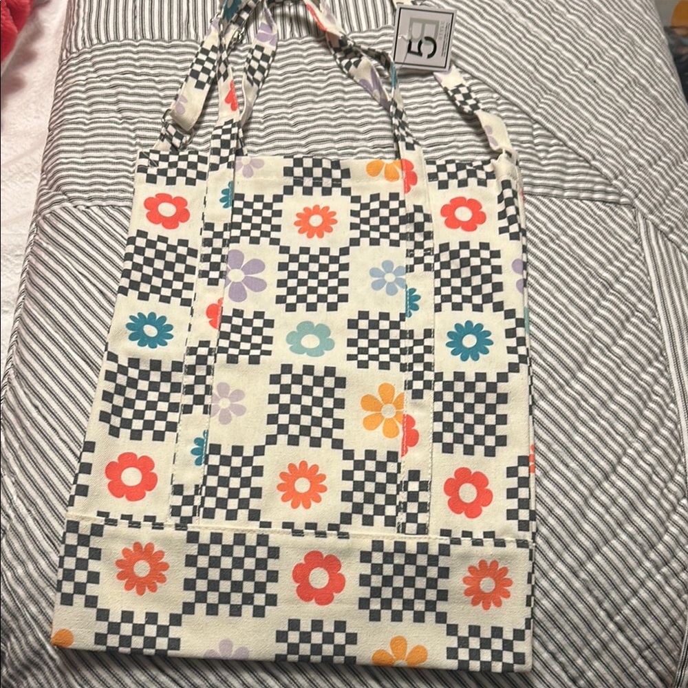 Floral Checkered Tote Bag
